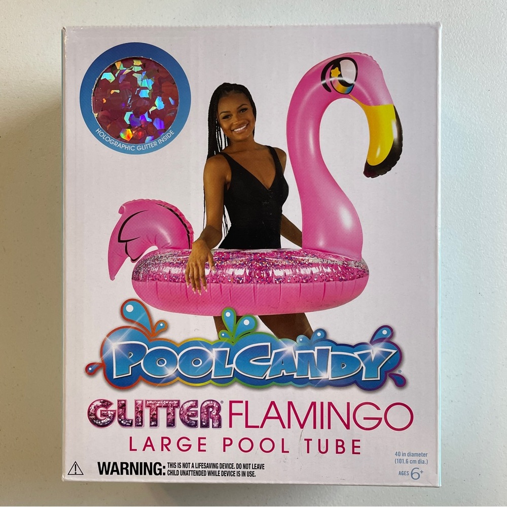 NWT – Sealed PoolCandy Glitter Flamingo Inflatable Pool Float – 40″ PINK